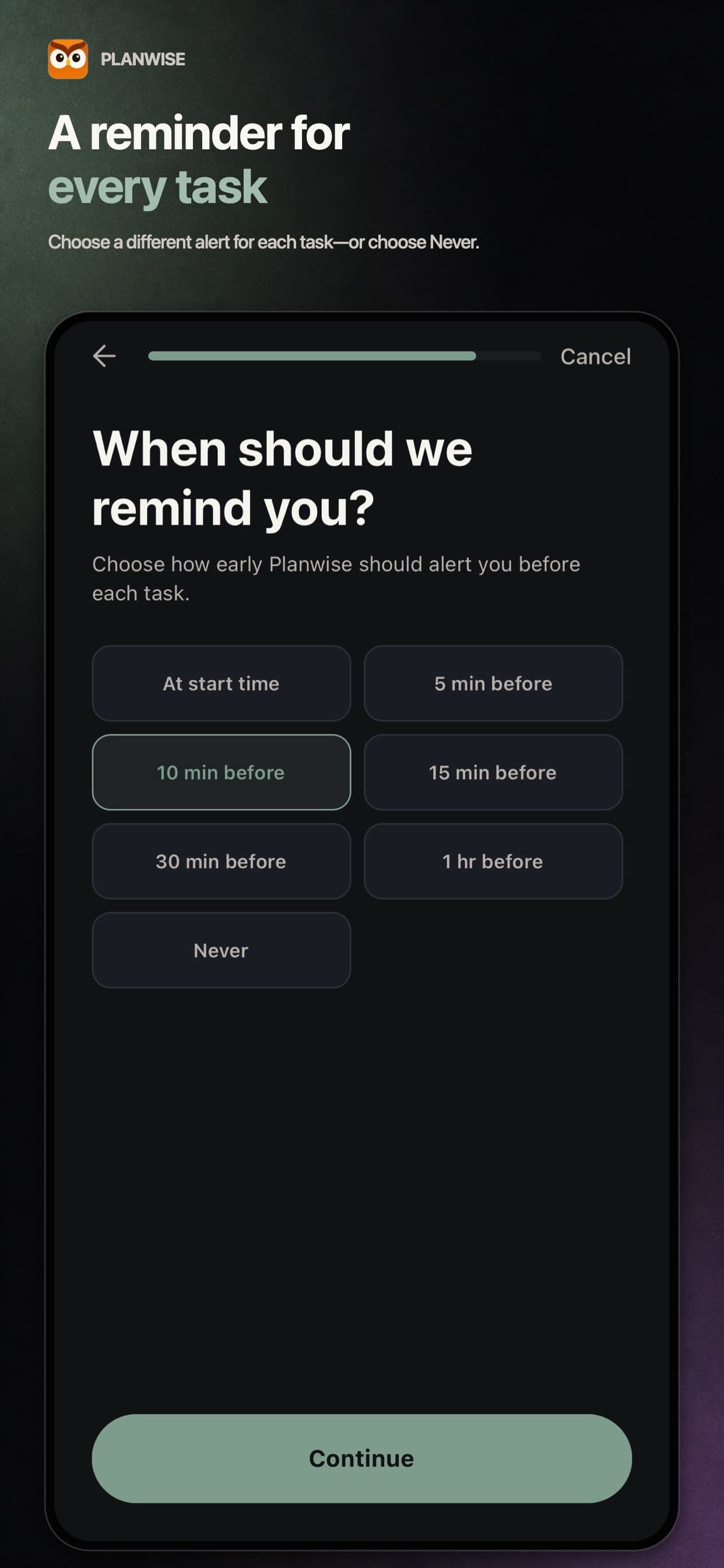 Per-task reminder timing choices